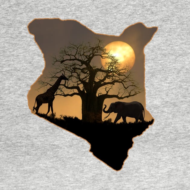 Sunrise - Baobab - Giraffe - Elephant - Kenya by T-SHIRTS UND MEHR